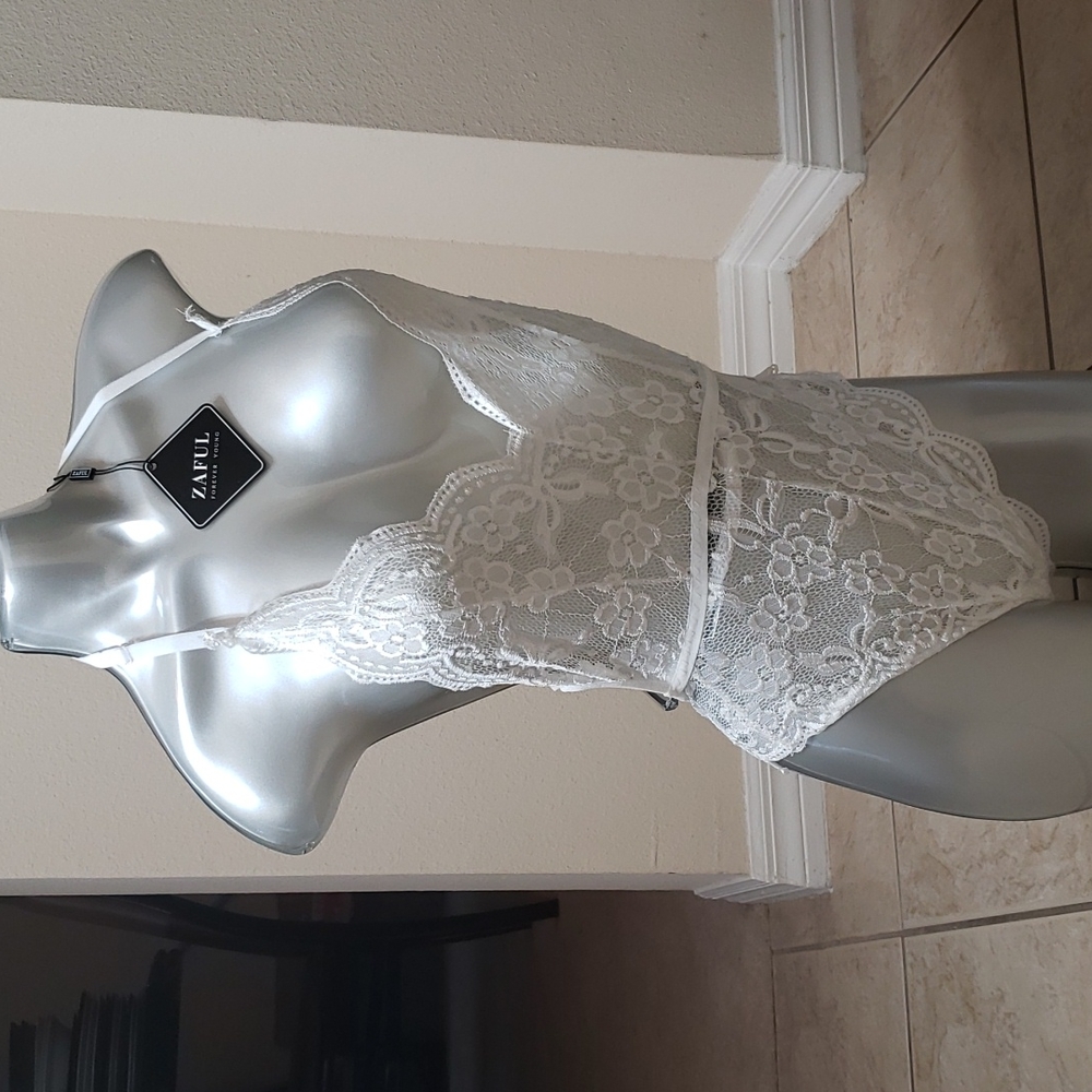 Zaful Forever Young White lace bodysuit. Size